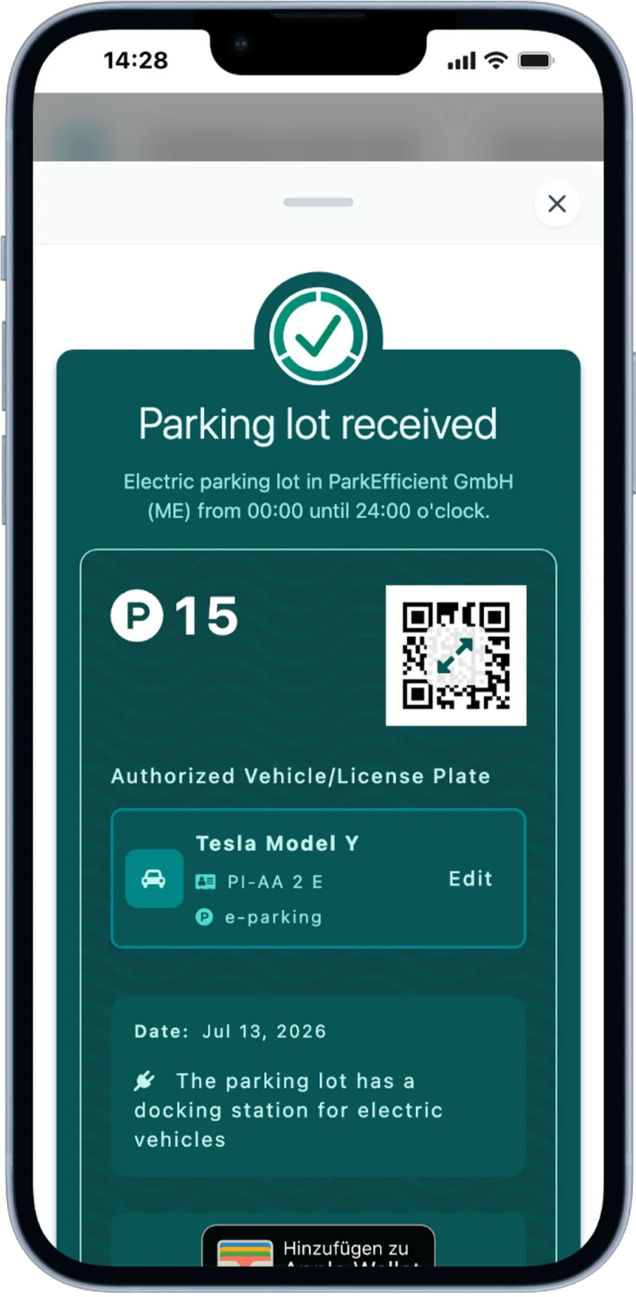 ParkEfficient mobile app QR pass
