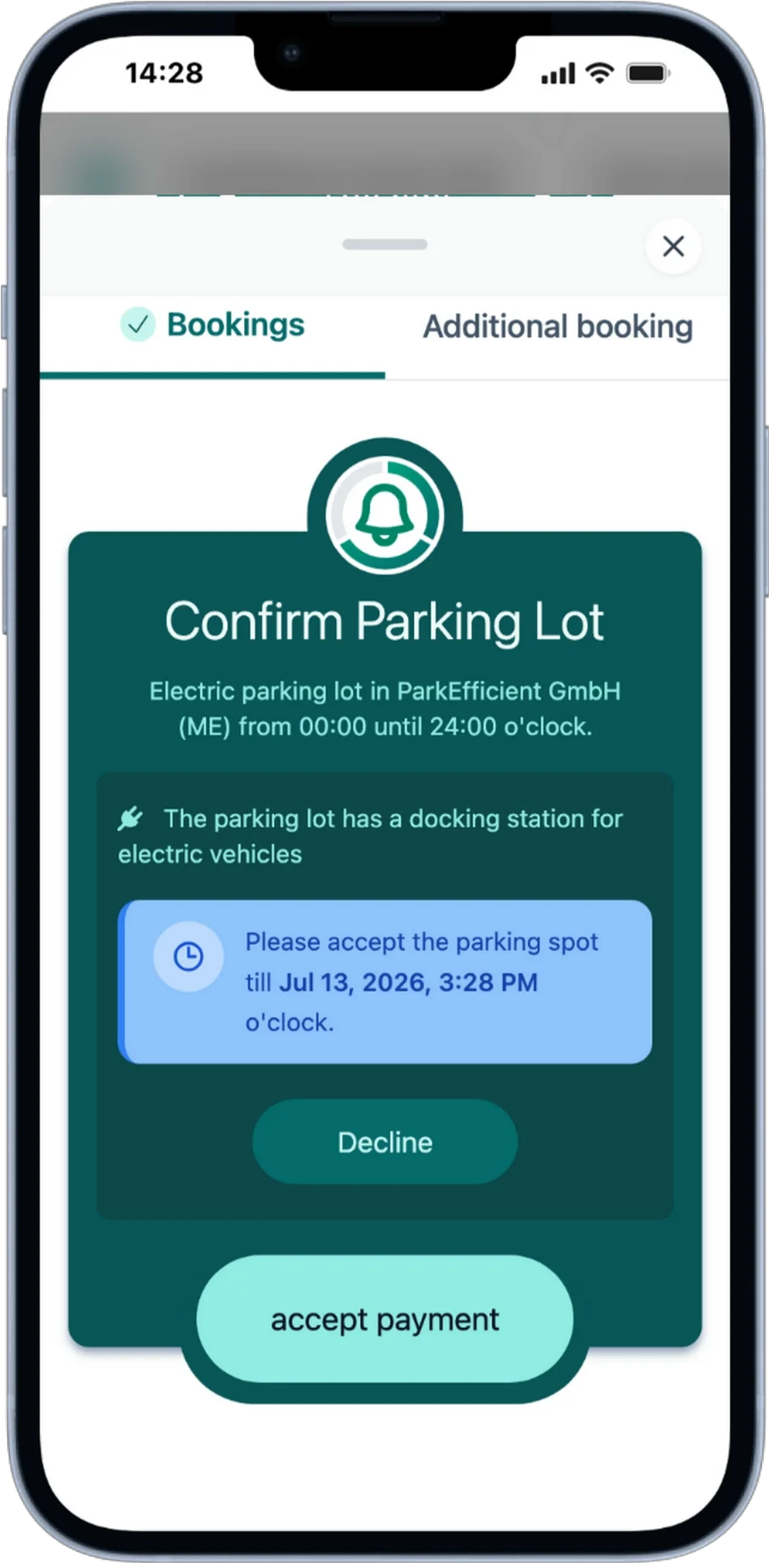 ParkEfficient confirm parking lot