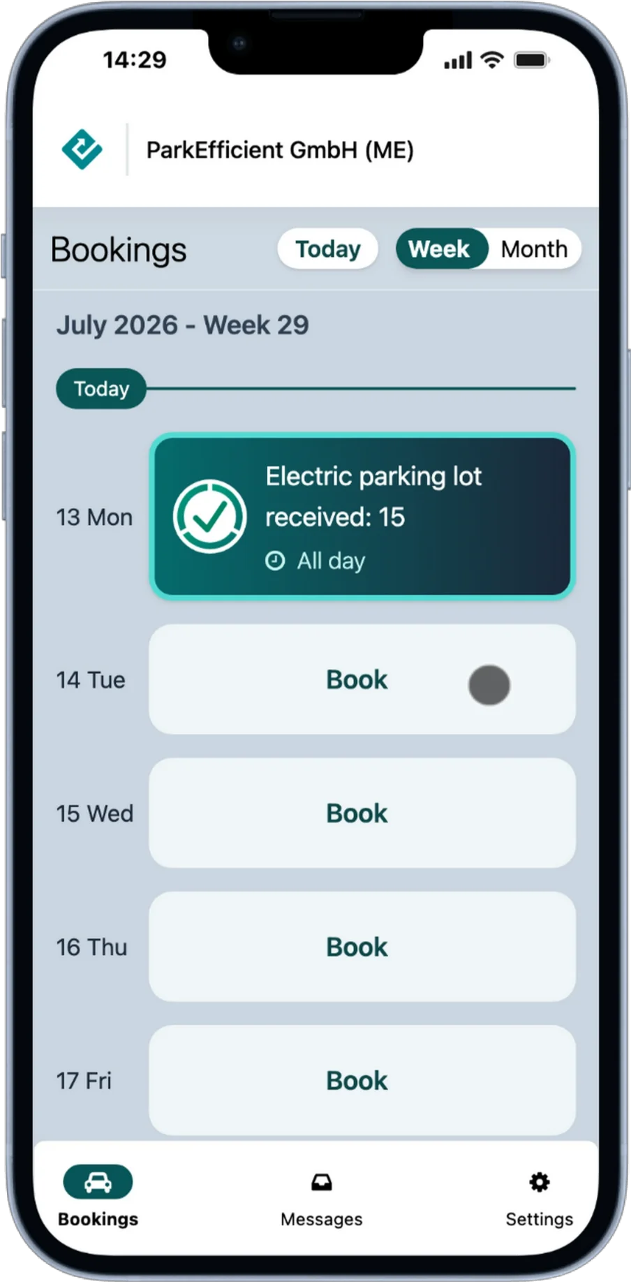 ParkEfficient bookings week view